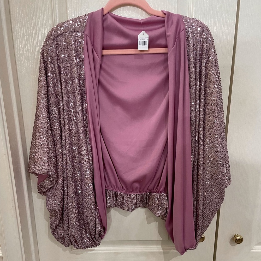 Sparkling top, lined, NWT, elastic bottom hem, pink